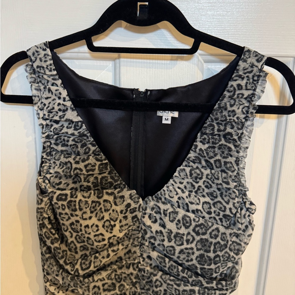 Cach Vintage Gray & Black Mesh Leopard Print Dress - image 1